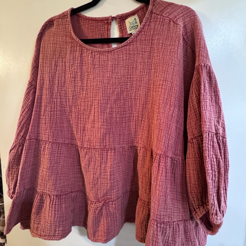 Jaded Gypsy Mineral Washed Burgundy Women's Blouse